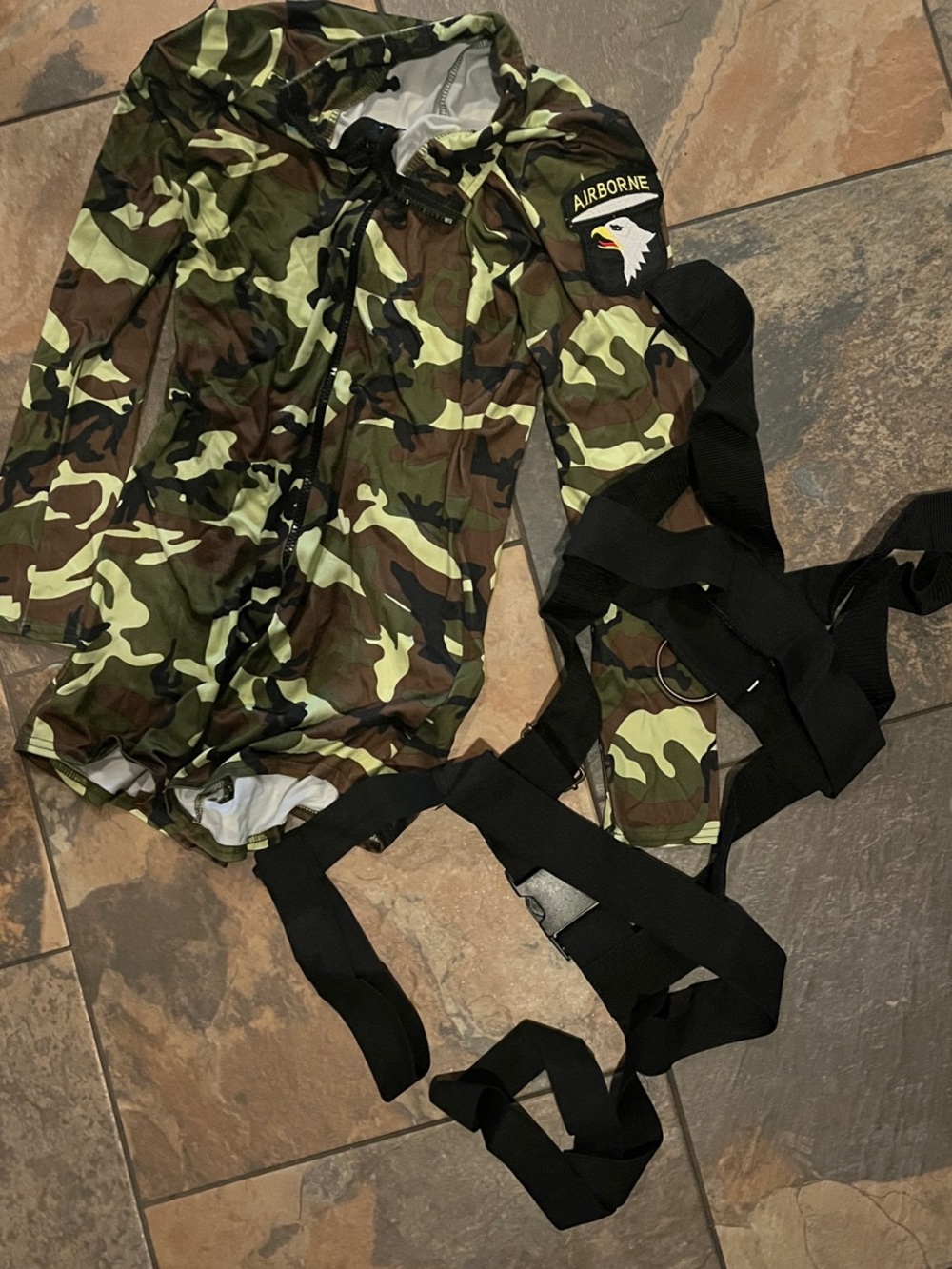 Leg Avenue Camo Athletic Romper with Black Harness Straps Halloween Costume